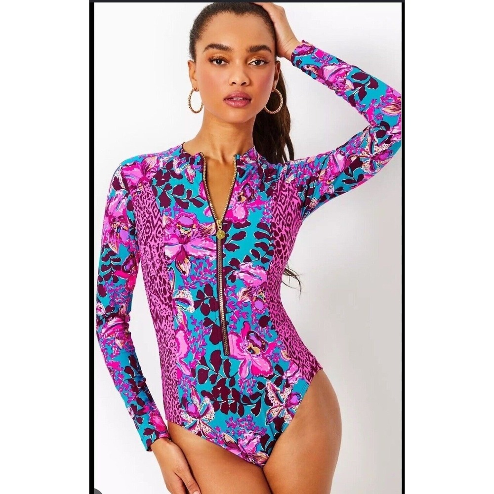 Women's Lilly Pulitzer Small Long Sleeve Raffa Swimsuit Floral Rashguard Coastal